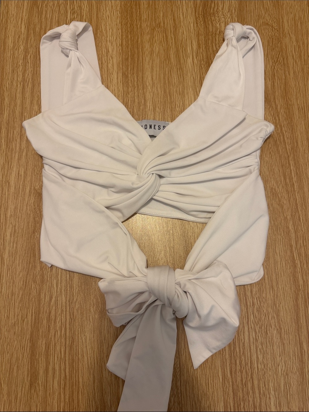 Princess Polly Cream Knot-Front Tie Crop Top